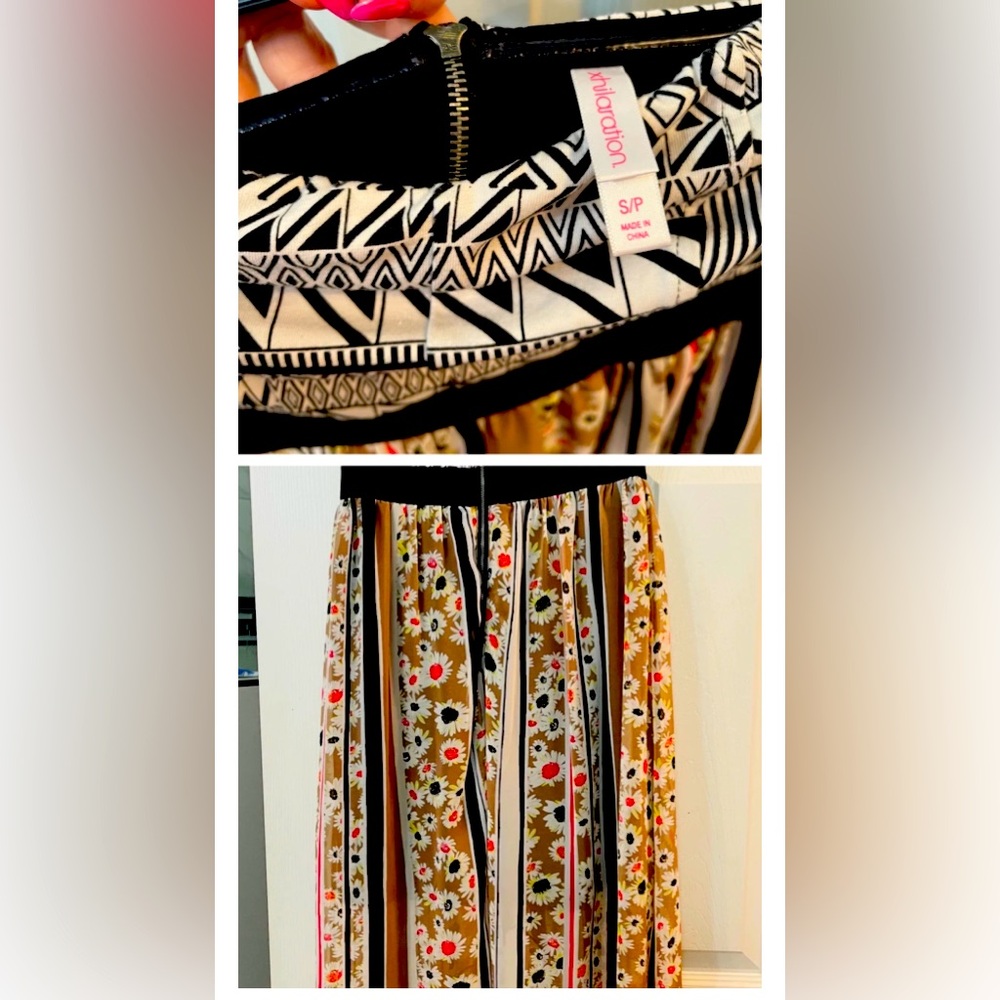 Xhilaration Black and Gold Patterned Maxi Skirt